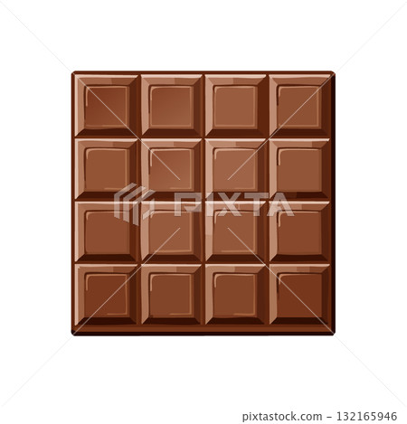 平面插圖：光滑的棕色牛奶巧克力棒，上面有均勻分佈的方塊 132165946