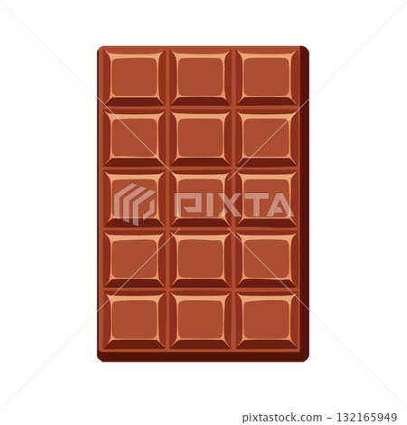 平面插圖：光滑的棕色牛奶巧克力棒，上面有均勻分佈的方塊 132165949