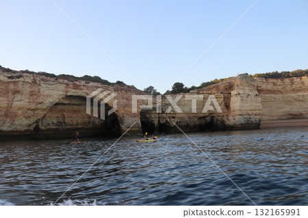 Sunlit Coastal Cliff in Algarve, Portugal Sunlit Coastal Cliff in Algarve, Portugal 132165991