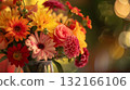 A bouquet of colorful flowers. A close-up of flowers in a vase with copy space. 132166106