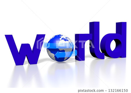 World - blue word with an Earth and arrows - 3D illustration 132166150