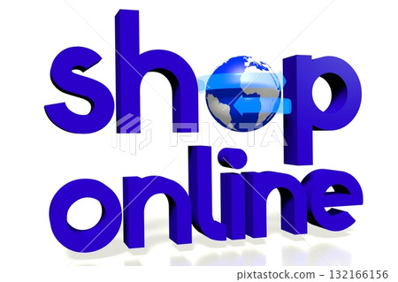 Shop online - blue word with an Earth and arrows - 3D illustration 132166156
