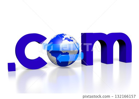 Com - blue word with an Earth and arrows - 3D illustration 132166157