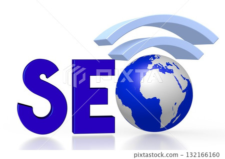 SEO, search engine organization - blue word with an Earth and wifi sign 132166160