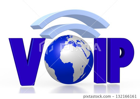 VOIP - blue word with an Earth and wifi sign - 3D illustration VOIP - blue word with an Earth and wifi sign - 3D illustration 132166161