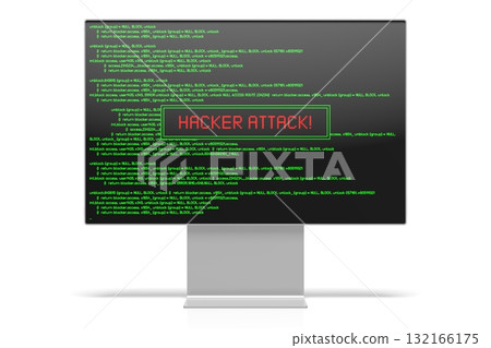 Computer monitor with green application code on w screen - hacker attack concept - 3D illustration 132166175