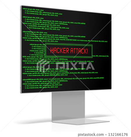 Computer monitor with green application code on w screen - hacker attack concept - 3D illustration Computer monitor with green application code on w screen - hacker attack concept - 3D illustration 132166176