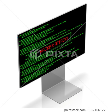 Computer monitor with green application code on w screen - hacker attack concept - 3D illustration Computer monitor with green application code on w screen - hacker attack concept - 3D illustration 132166177