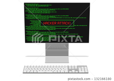 Keyboard and computer monitor with green application code on w screen - hacker attack concept Keyboard and computer monitor with green application code on w screen - hacker attack concept 132166180