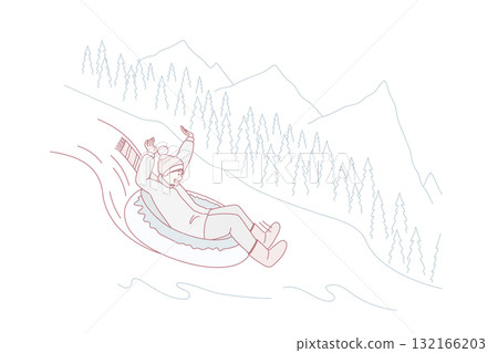 Happy man have fun ride snowy hill on holiday 132166203