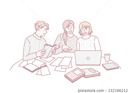 Smiling people study together with book using computer Smiling people study together with book using computer 132166212