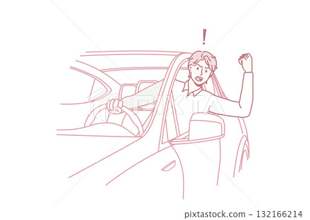 Aggressive male driver honk in horn in car Aggressive male driver honk in horn in car 132166214