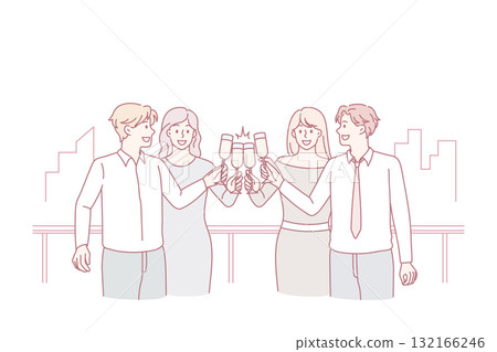 Happy diverse people celebrate cheers glasses together 132166246