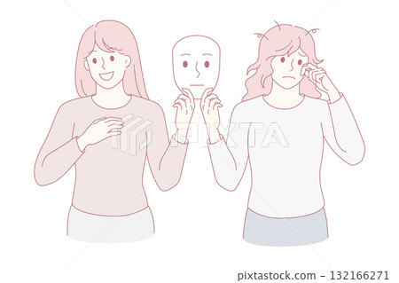 Young woman with different emotions suffer from bipolar disorder 132166271