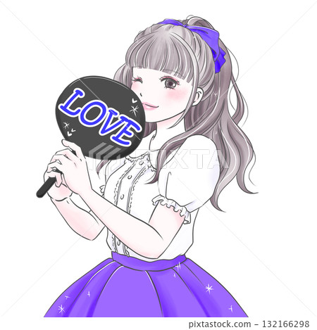 Purple woman holding a fan and enjoying her favorite activities Purple woman holding a fan and enjoying her favorite activities 132166298