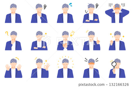 Set of facial expressions of businessmen in office casual clothes. Flat design. Set of facial expressions of businessmen in office casual clothes. Flat design. 132166326