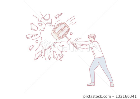 Businessman crack wall strive for new opportunities 132166341