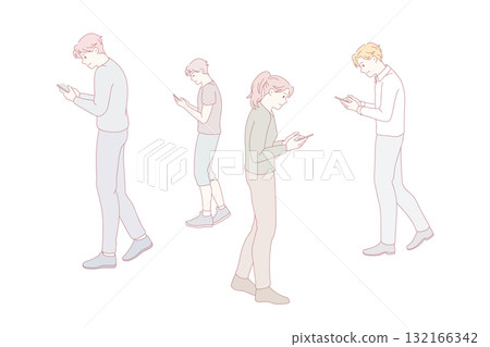 Diverse people addicted to social media on smartphones Diverse people addicted to social media on smartphones 132166342
