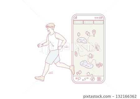 Healthy man in sportswear run using cellphone app 132166362