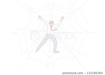 Worried businessman trapped in spider web 132166369