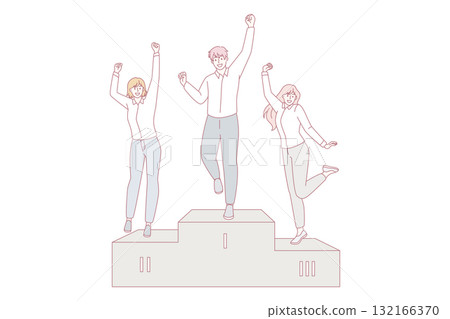 Overjoyed people celebrate top places in competition Overjoyed people celebrate top places in competition 132166370