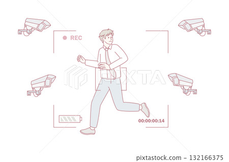 Anxious businessman stressed with cameras shooting 132166375