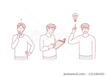 Smiling man find solution brainstorm over idea 132166383