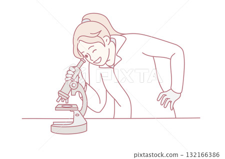 Woman scientist do experiment look in microscope 132166386