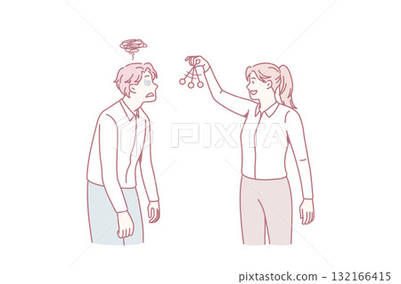 Woman leader use hypnosis on man client Woman leader use hypnosis on man client 132166415
