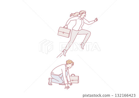 Motivated businesswoman reach career work goal 132166423