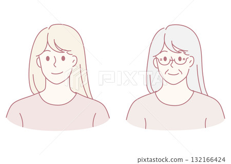 Young and old woman face comparison 132166424