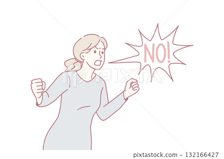 Angry woman scream No protest show dissatisfaction 132166427