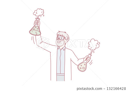 Male scientist with tubes make discovery in lab 132166428