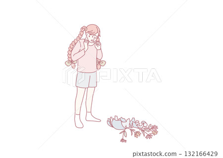 Unhappy little girl distressed with breaking vase 132166429