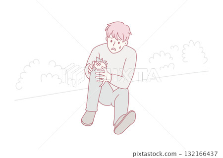 Unhappy small boy cry over broken leg 132166437