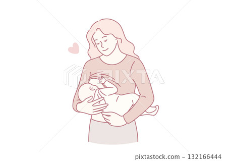Happy motherhood and breastfeeding concept. 132166444