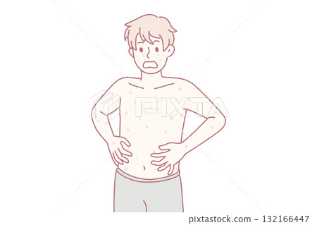 Unhealthy man have red spots suffer from illness Unhealthy man have red spots suffer from illness 132166447