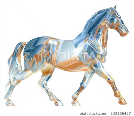 Transparent horse sculpture in motion showcasing elegance and artistic craftsmanship 132166457