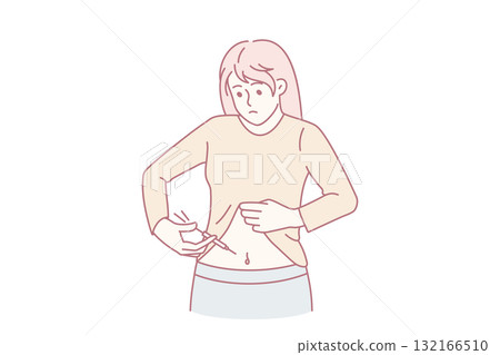 Sick woman make insulin injection in belly Sick woman make insulin injection in belly 132166510