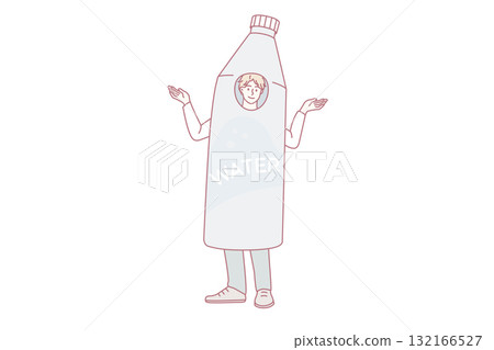 Smiling man dressed in water bottle advertise product 132166527