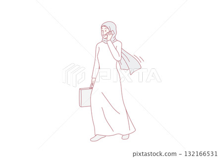 Muslim businesswoman talk on cellphone with client 132166531