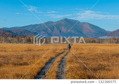 用紅葉著色的燃燒的秋天尾瀨 132166575