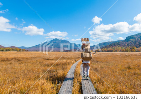 Burning autumn Oze colored with colored leaves 132166635