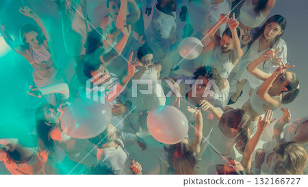 Group of people celebrating with balloons at Valentine day party Group of people celebrating with balloons at Valentine day party 132166727