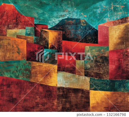 Abstract colorful mountain landscape art Abstract colorful mountain landscape art 132166798