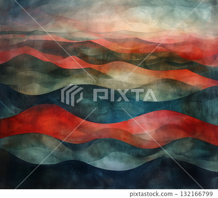 Abstract landscape art in red and blue hues 132166799