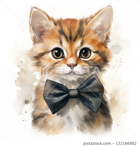 This is a watercolor illustration of a cute kitten wearing a bow tie This is a watercolor illustration of a cute kitten wearing a bow tie 132166802