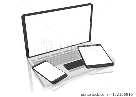 Computer monitor, smartphone and tablet with empty screens on white background Computer monitor, smartphone and tablet with empty screens on white background 132166910