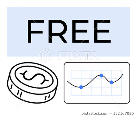 FREE text alongside a coin with dollar sign and a graph with data points. Ideal for finance, business growth, economics, marketing materials, investment, education, online tools. Line metaphor FREE text alongside a coin with dollar sign and a graph with data points. Ideal for finance, business growth, economics, marketing materials, investment, education, online tools. Line metaphor 132167030