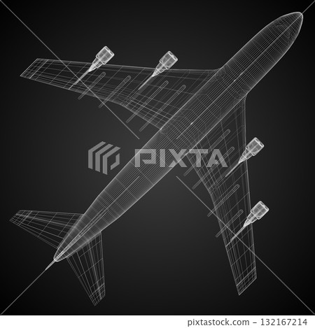 Passenger jet plane - 3D wireframe illustration 132167214